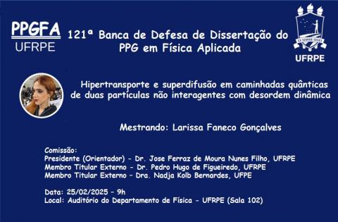 121ª Banca de Defesa de dissertação do PPG em Física Aplicada